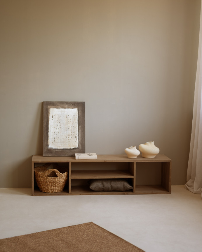 Solid wood TV stand in dark oak tone, 160x40cm.