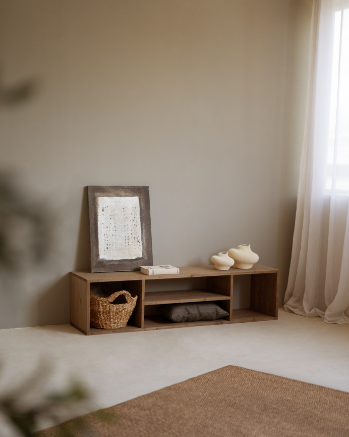 Solid wood TV stand in dark oak tone, 160x40cm.