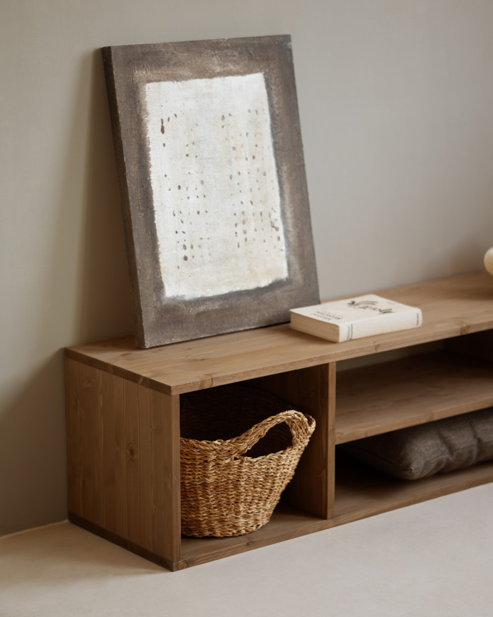 Solid wood TV stand in dark oak tone, 160x40cm.