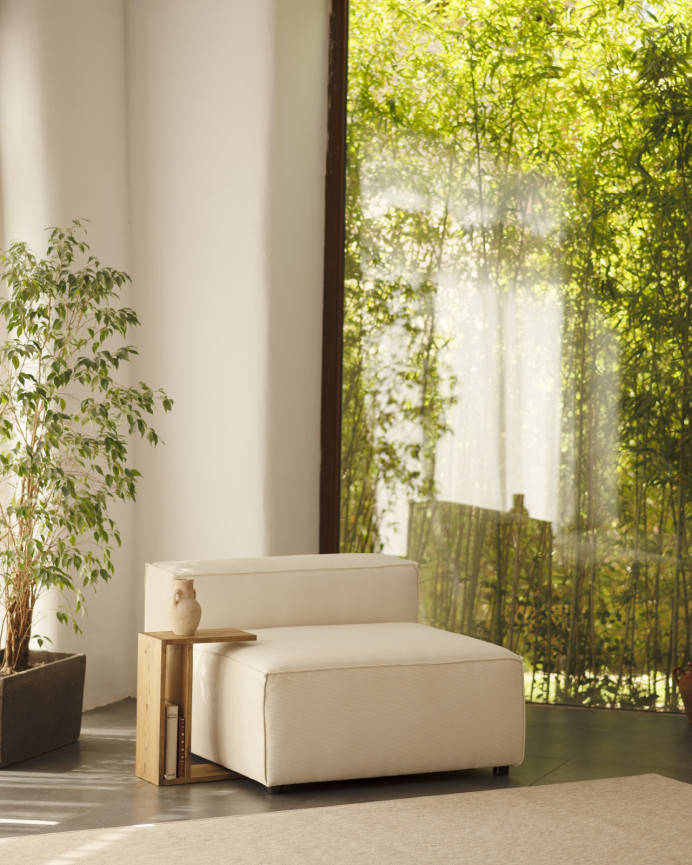 White corduroy armchair measuring 110x90cm