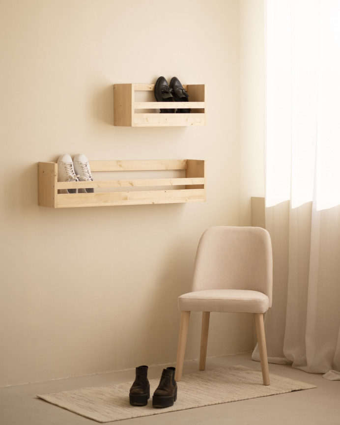 Solid wood shoemaker shelf in medium oak tone of various sizes