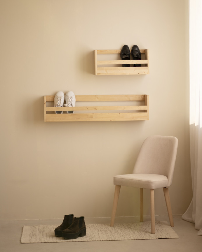 Solid wood shoemaker shelf in medium oak tone of various sizes