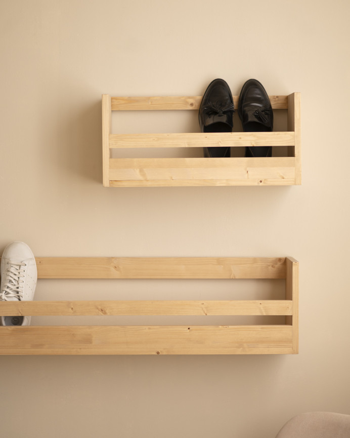 Solid wood shoemaker shelf in medium oak tone of various sizes