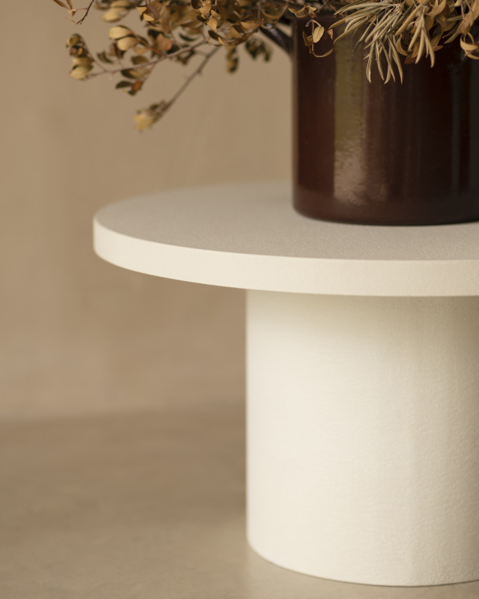 Round microcement coffee table in off-white color available in various sizes