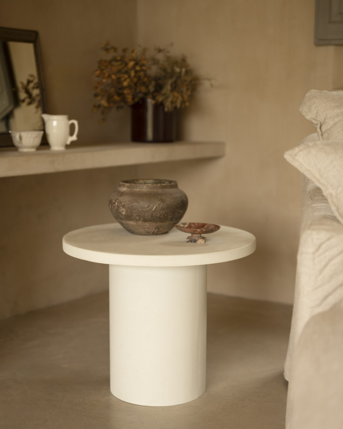 Round microcement coffee table in off-white color available in various sizes