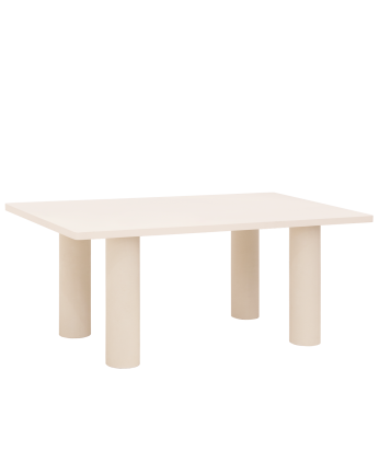 Rectangular dining table made of microcement in an off-white tone, available in various sizes.