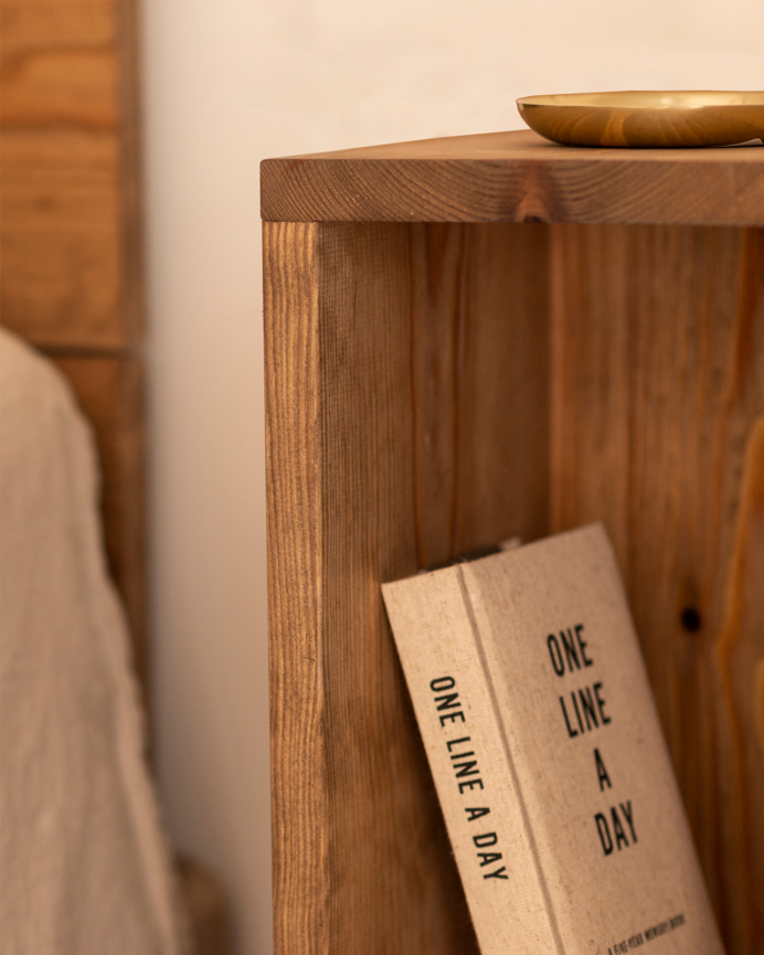 Solid dark oak bedside or side table measuring 60x20cm