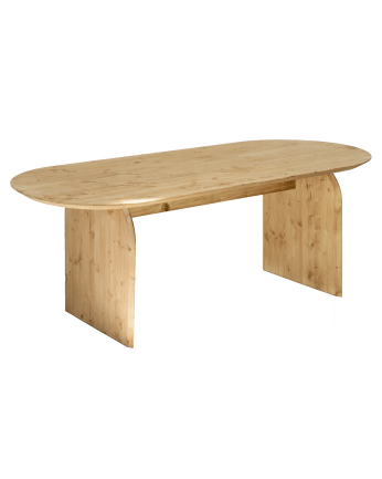 Oval solid wood dining table in medium oak tone in various sizes.