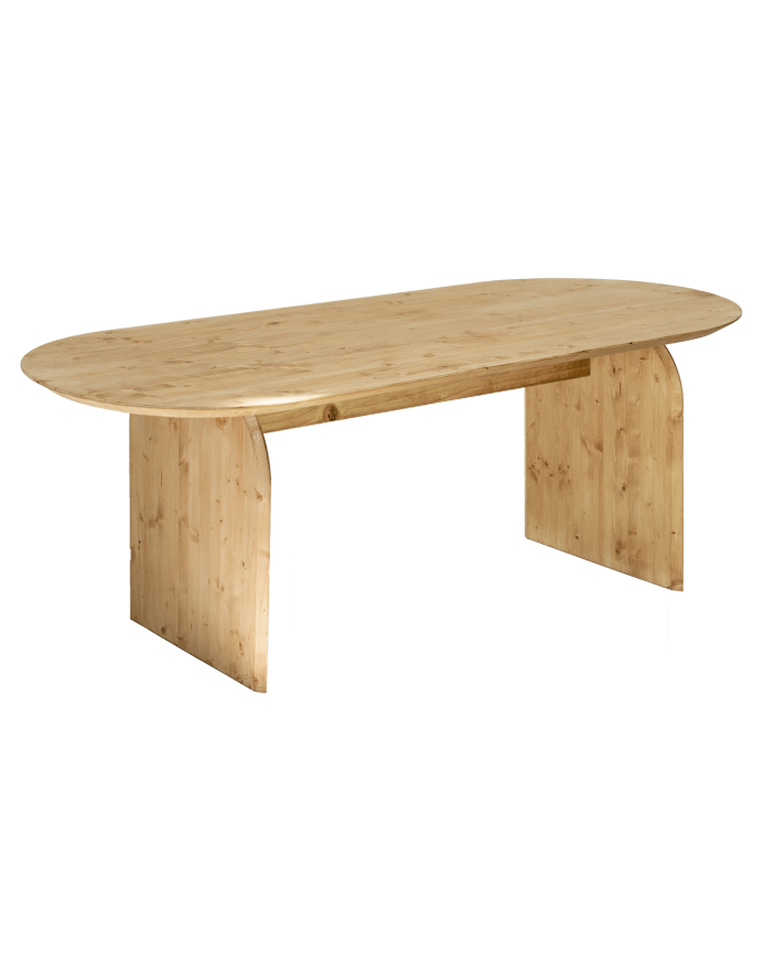 Oval solid wood dining table in medium oak tone in various sizes.