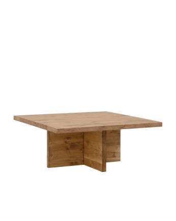 Square solid dark oak wood coffee table measuring 80x80cm.