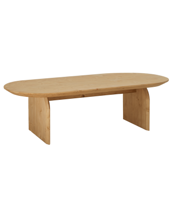 Oval solid wood coffee table in medium oak tone of various sizes