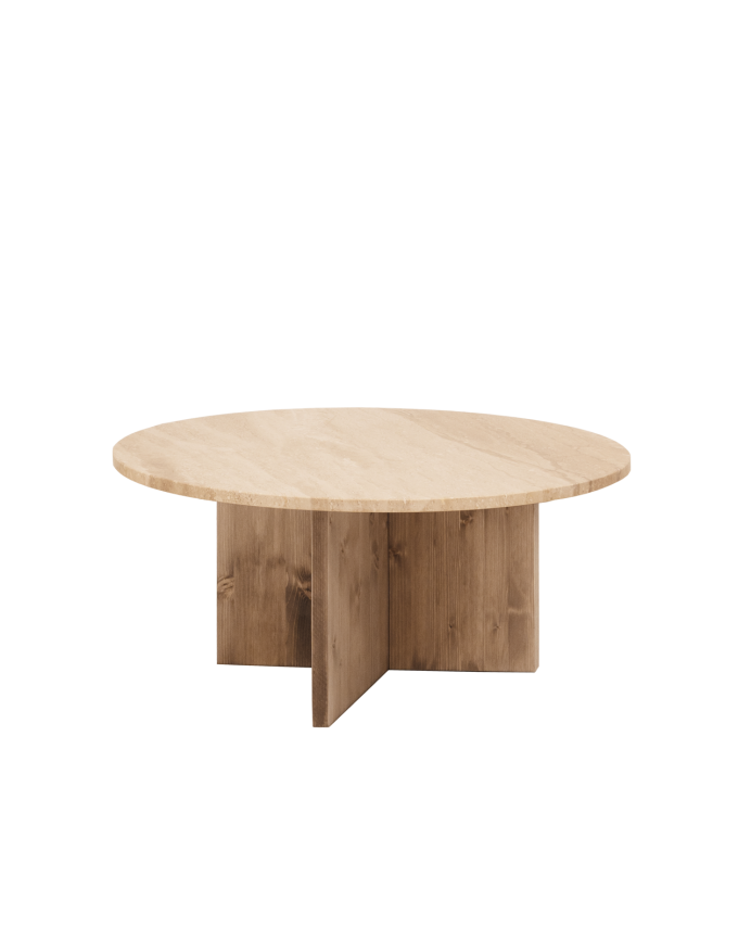 Round center table with daino reale marble top and solid wood legs in various sizes.