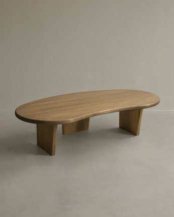 Solid poplar wood organic-shaped coffee table with three 120cm legs