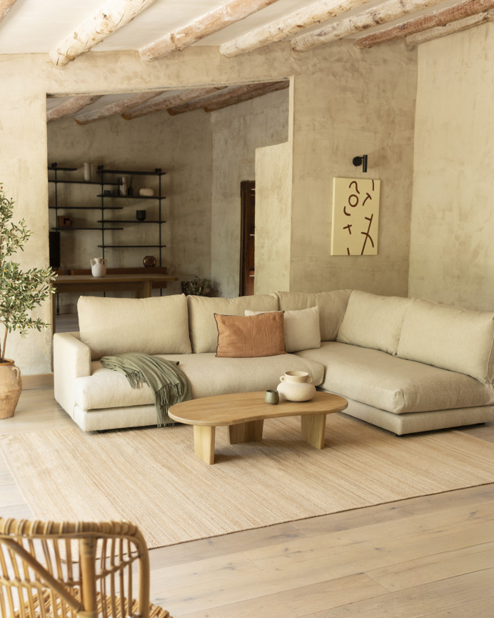 Solid poplar wood organic-shaped coffee table with three 120cm legs