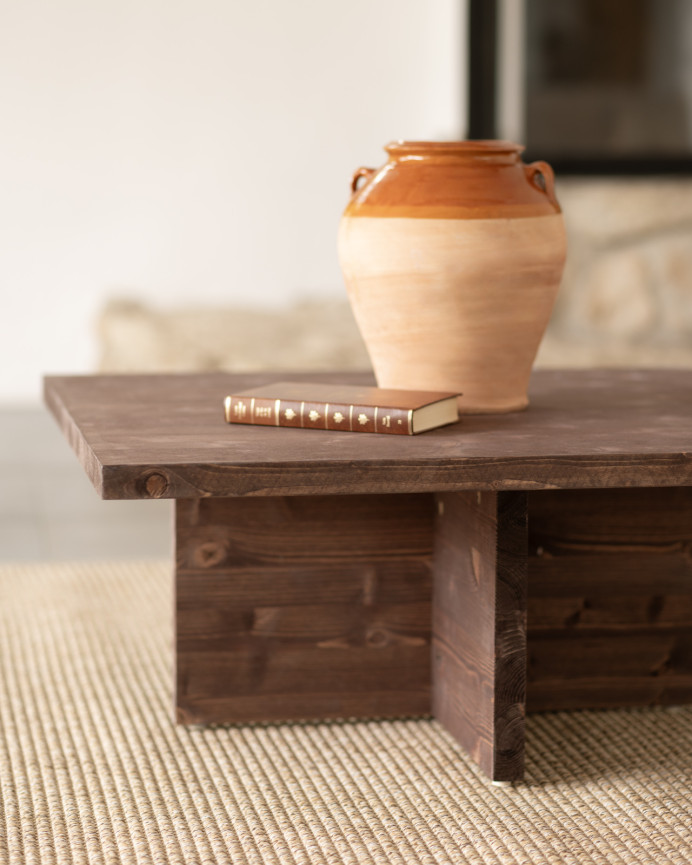 Solid walnut square coffee table measuring 80x80cm.