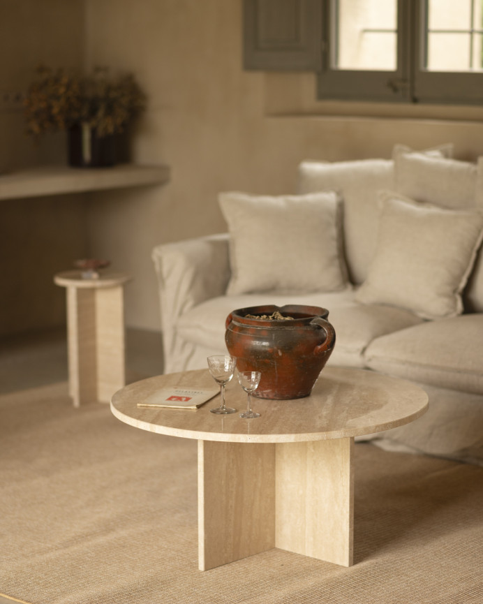 Round travertine marble coffee table in various sizes