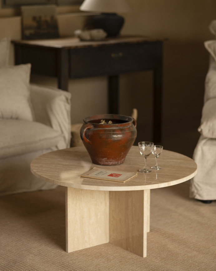 Round travertine marble coffee table in various sizes