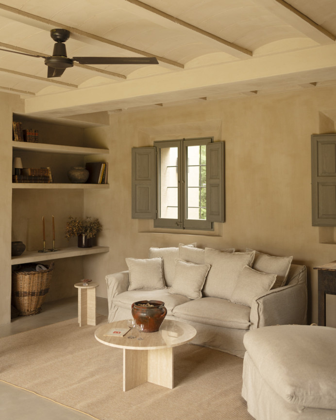 Round travertine marble coffee table in various sizes