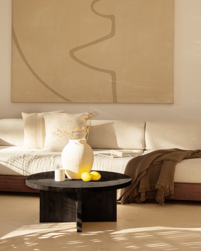 Solid wood round coffee table with black finish available in various sizes