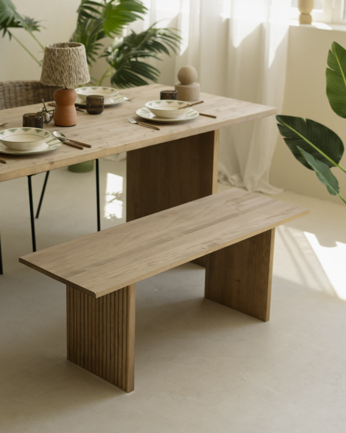 Solid dark oak wood bench of 120cm