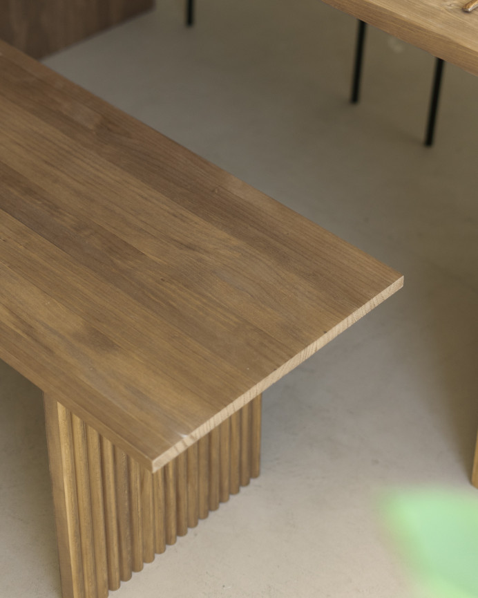 Solid dark oak wood bench of 120cm