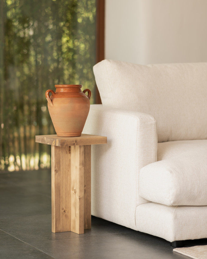 Solid wood side table in a dark oak tone measuring 25x25cm