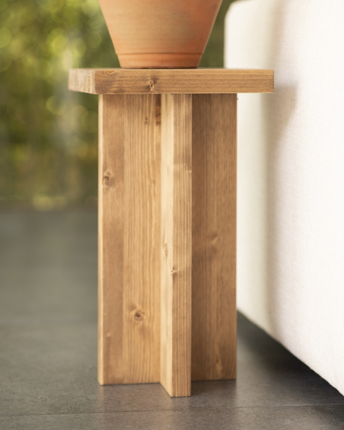 Solid wood side table in a dark oak tone measuring 25x25cm