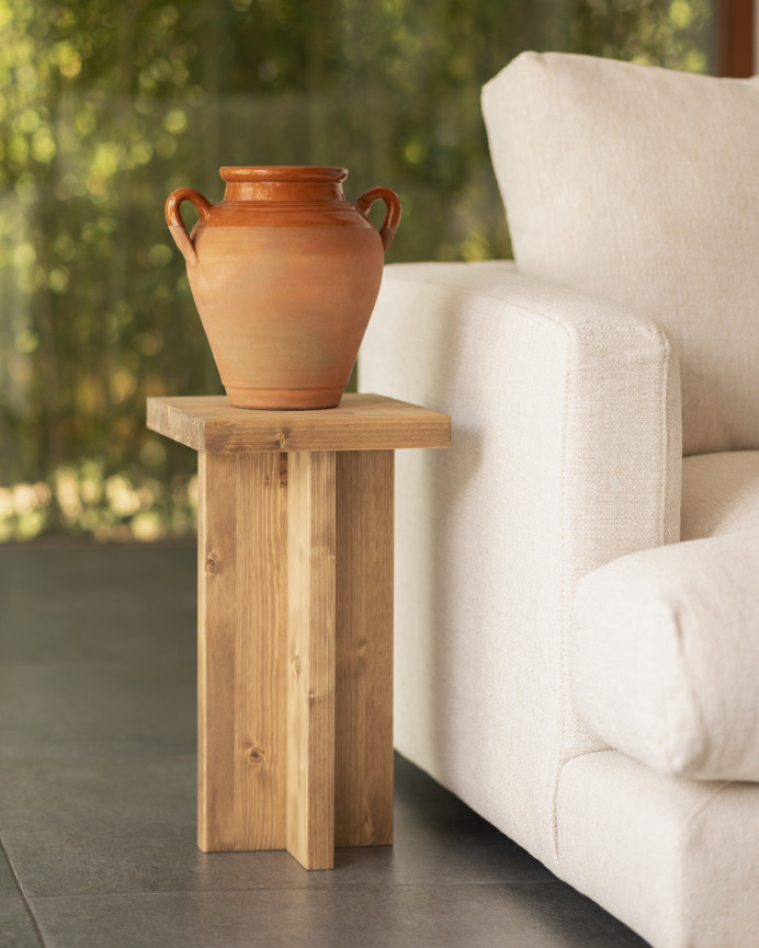 Solid wood side table in a dark oak tone measuring 25x25cm