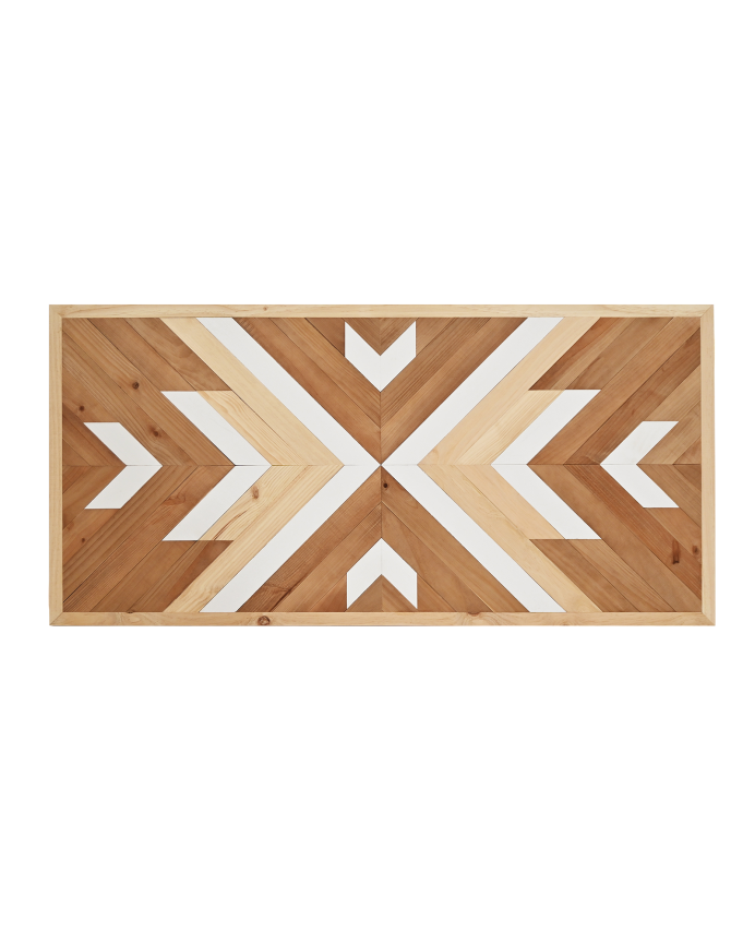 Solid wood ethnic style headboard in natural dark oak and white tones measuring 80x165cm.