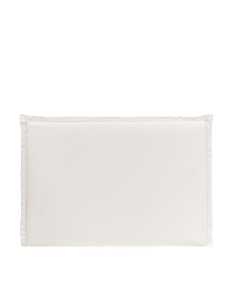 Upholstered headboard with removable white linen cover in various sizes.