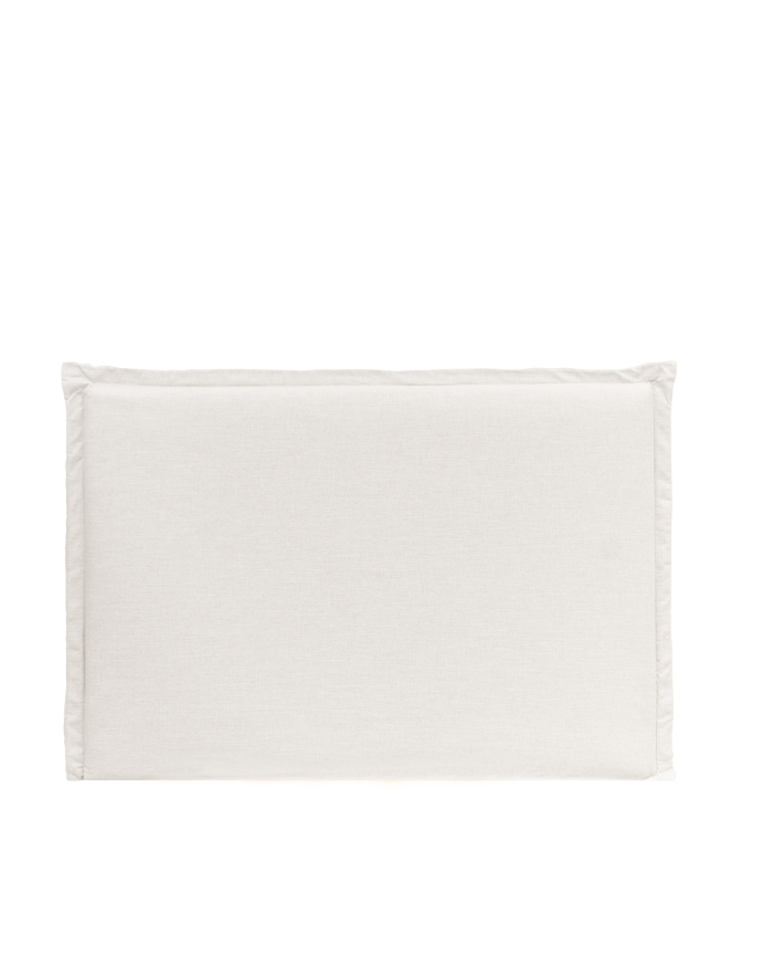 Upholstered headboard with removable white linen cover in various sizes.