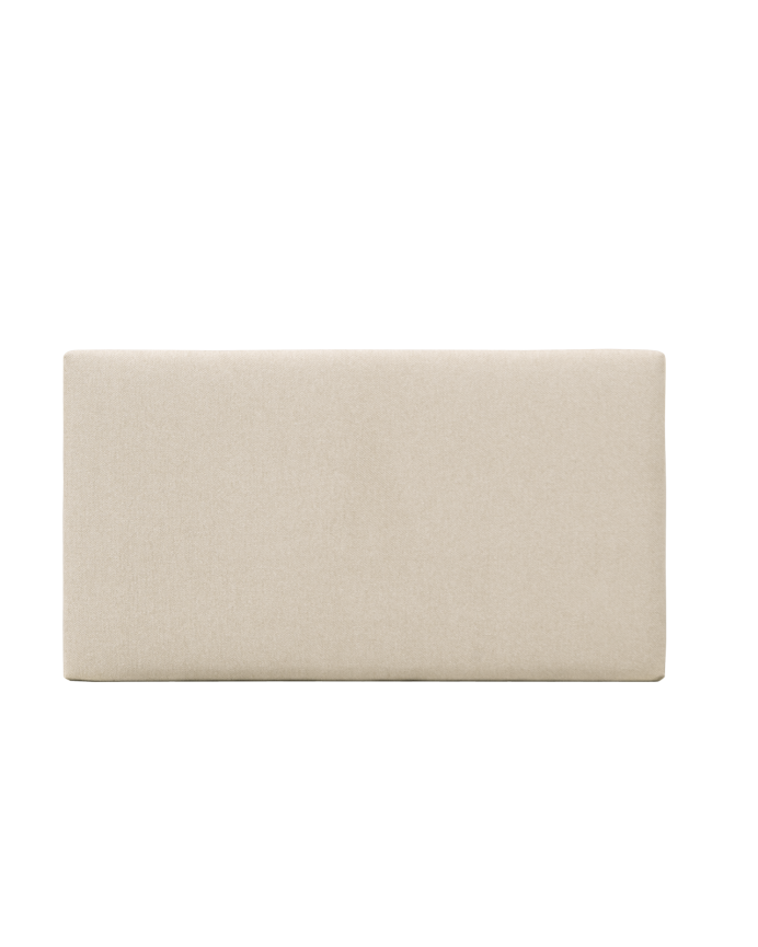 Upholstered headboard in beige color available in various sizes.