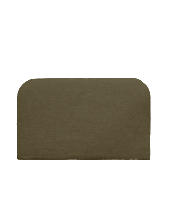 Upholstered headboard in removable green linen in various sizes.