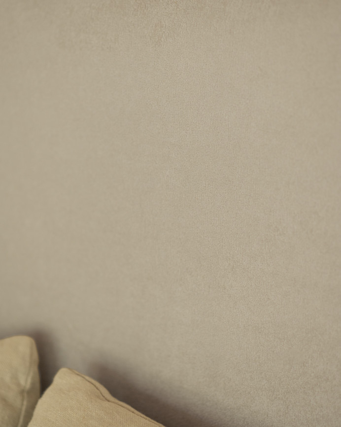 Upholstered headboard in light gray color available in various sizes.