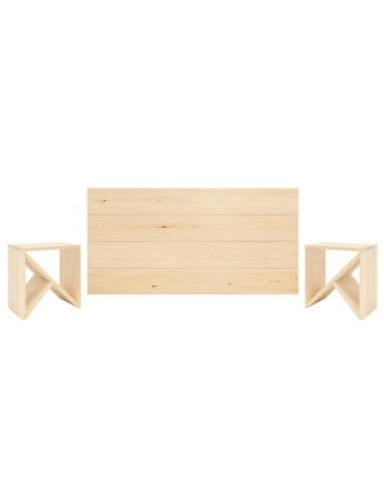 Pack headboard and solid wood bedside tables in natural tone of various sizes.