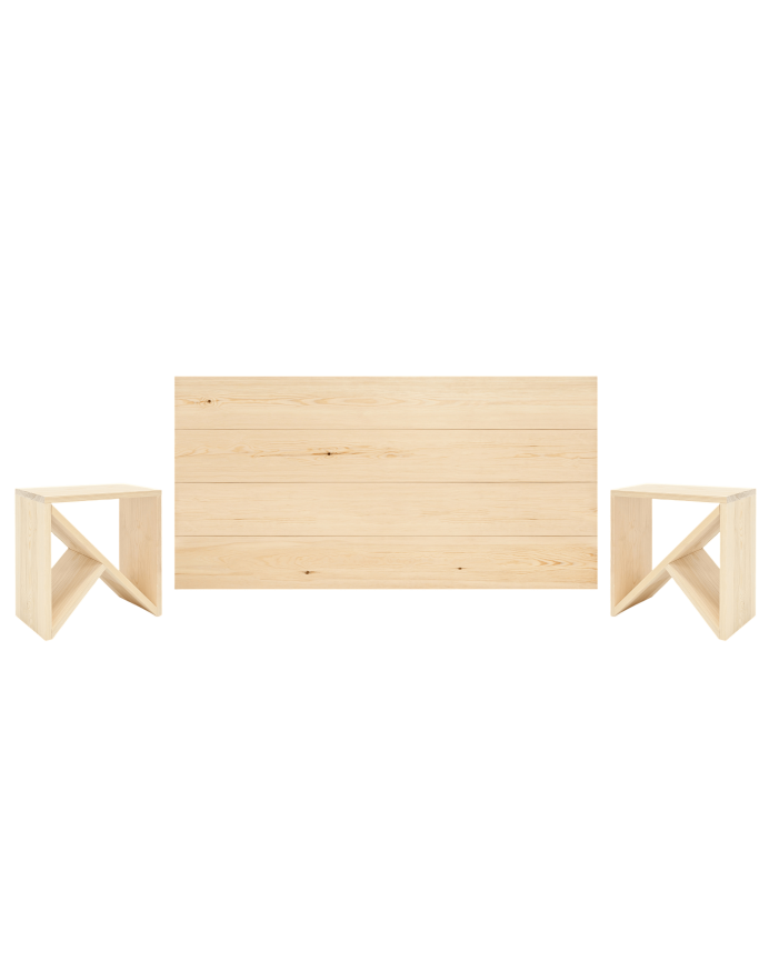 Pack headboard and solid wood bedside tables in natural tone of various sizes.