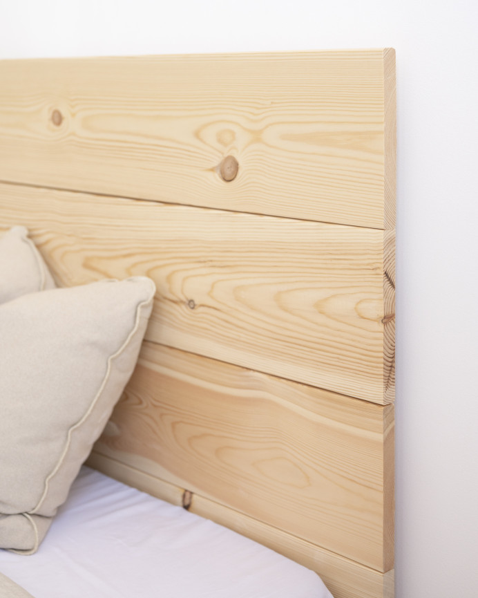 Pack headboard and solid wood bedside tables in natural tone of various sizes.