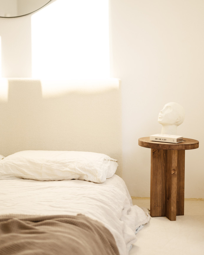 Upholstered cotton headboard in bone color available in various sizes.
