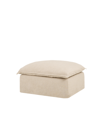 Beige cotton and linen removable puff of 90x72cm