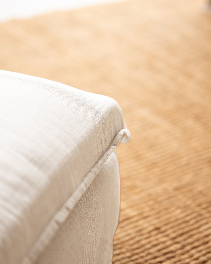 Cotton and linen removable white pouf measuring 90x72cm