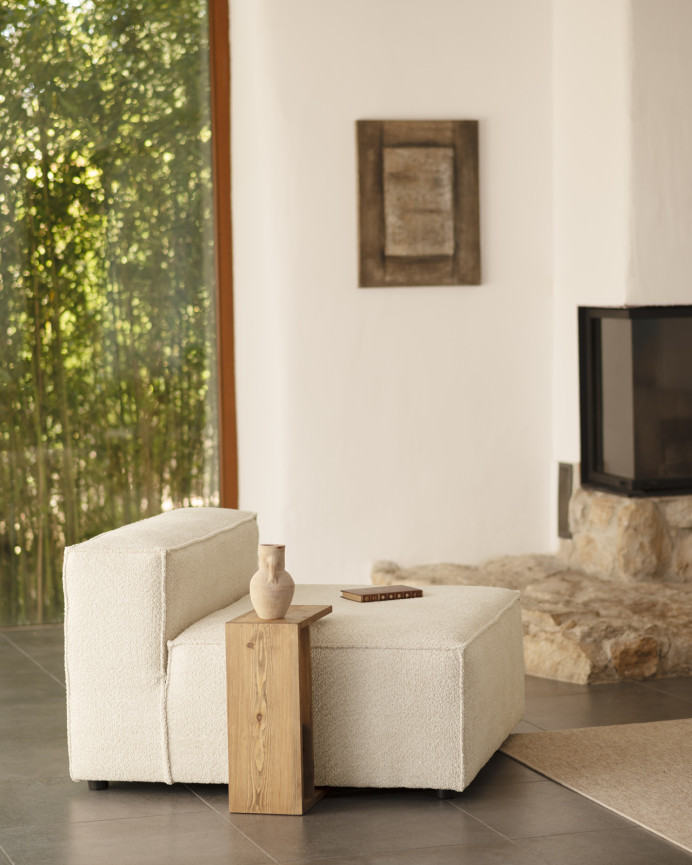 Off-white bouclé armchair measuring 110x90cm.