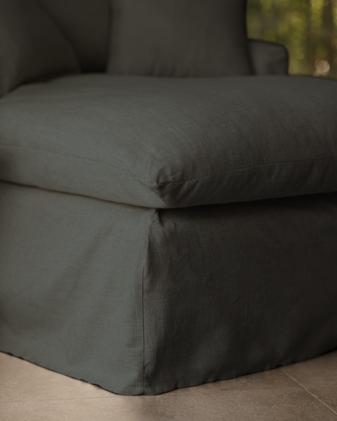 Blue cotton and linen armchair measuring 115x170cm.