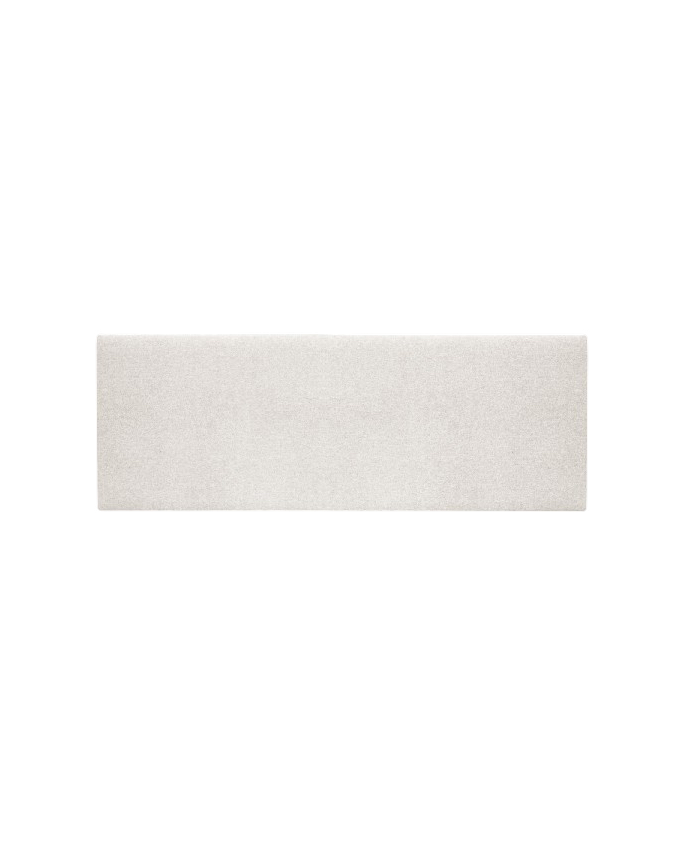 Upholstered headboard in plain beige polyester of various sizes.