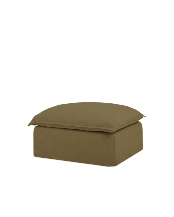 Cotton and linen green removable pouf measuring 90x72cm