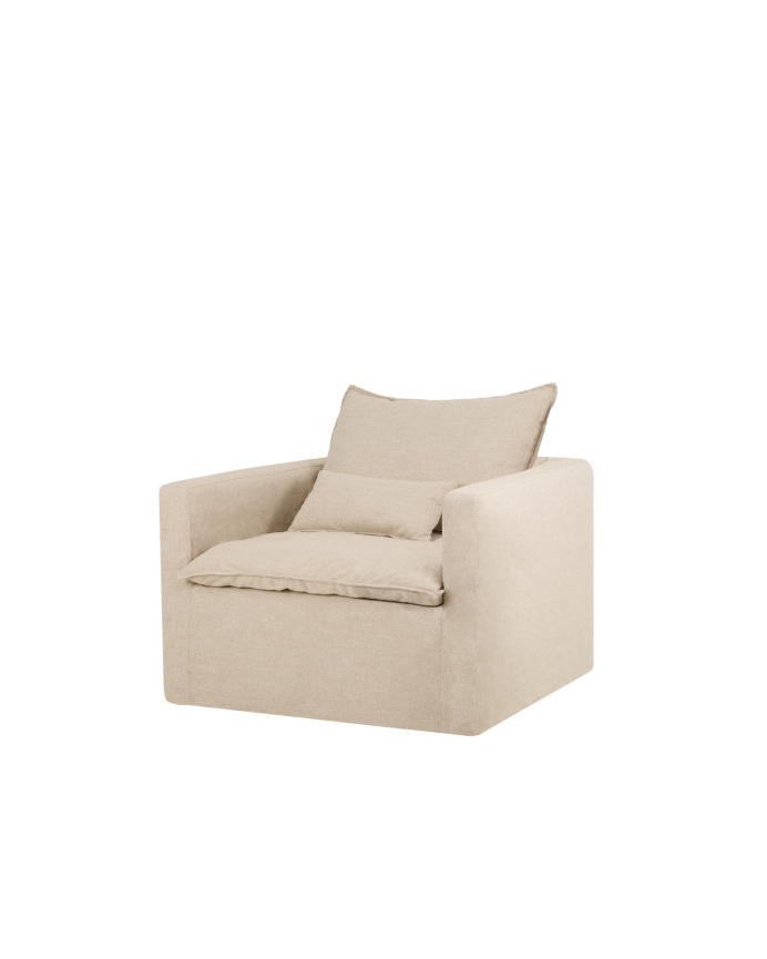 Removable beige cotton and linen armchair measuring 108x96cm.