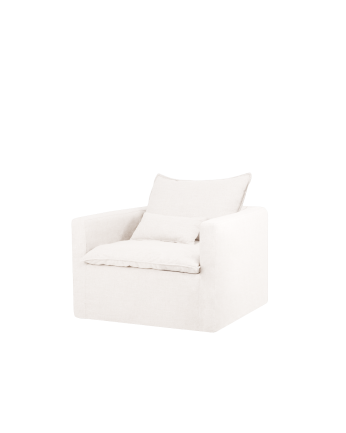 Cotton and linen removable white-tone armchair measuring 108x96cm.