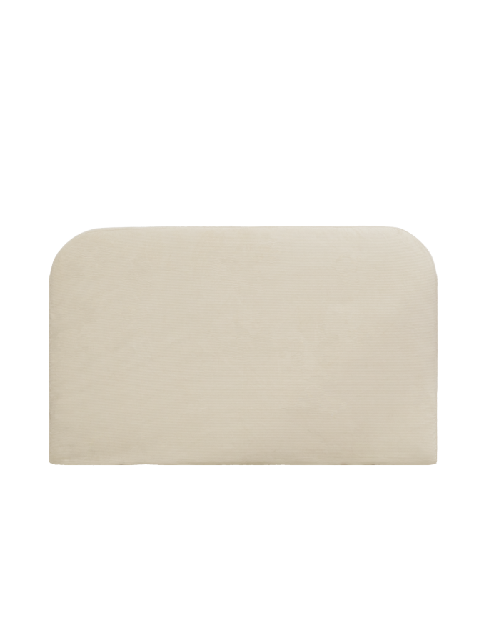 Upholstered headboard with removable beige corduroy cover in various sizes.