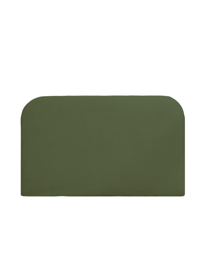 Upholstered green corduroy headboard with removable cover in various sizes.