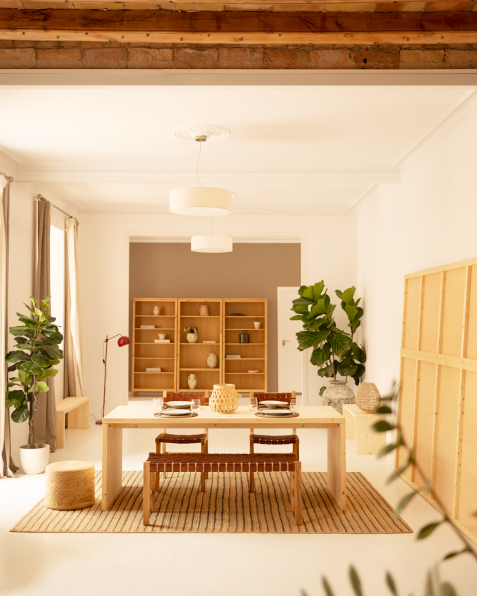 Solid wood dining table in natural tone available in various sizes