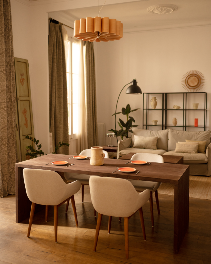 Solid walnut wood dining table available in various sizes.
